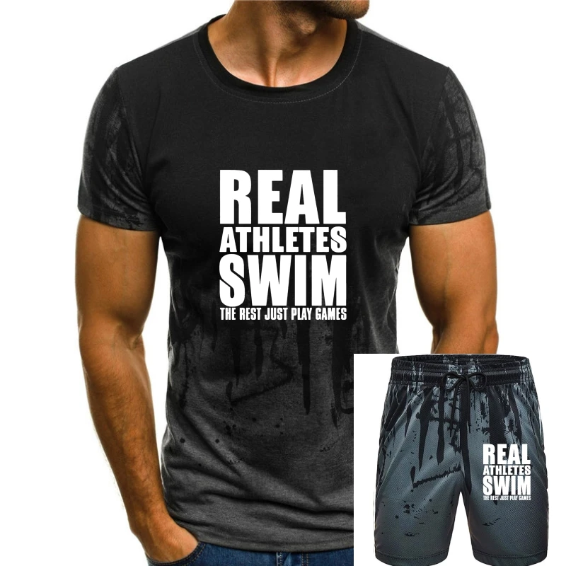 

Mens Real Athletes Swim T-Shirt Swimmer Team Sport