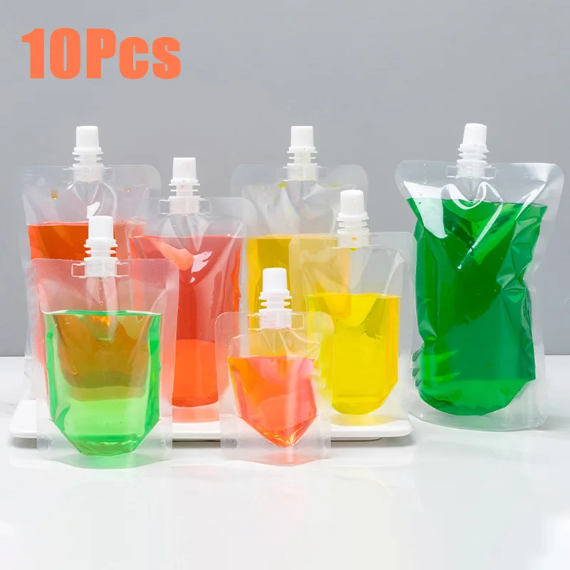 

10Pcs Drink Spout Pouches Transparent Stand up Spout Beverage Bags for Juice Beer Plastic Suction Nozzle Bag with Funnels
