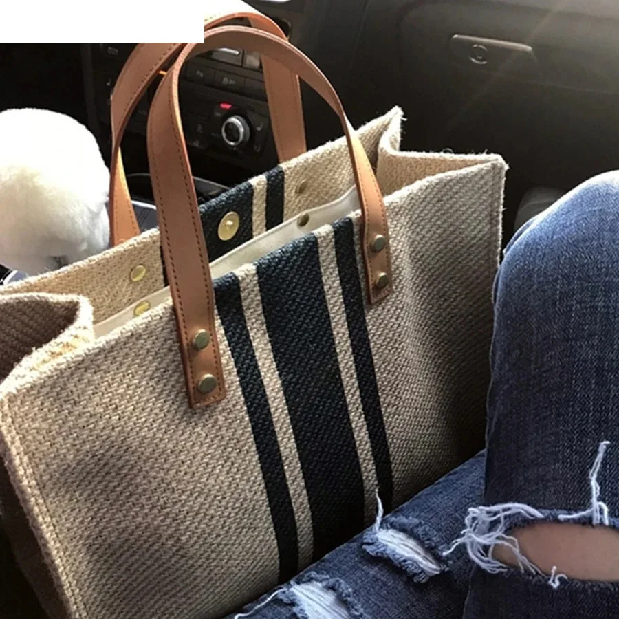 Простая модная вместительная сумка для женщин винтажная полосатая Сумка-тоут 2021