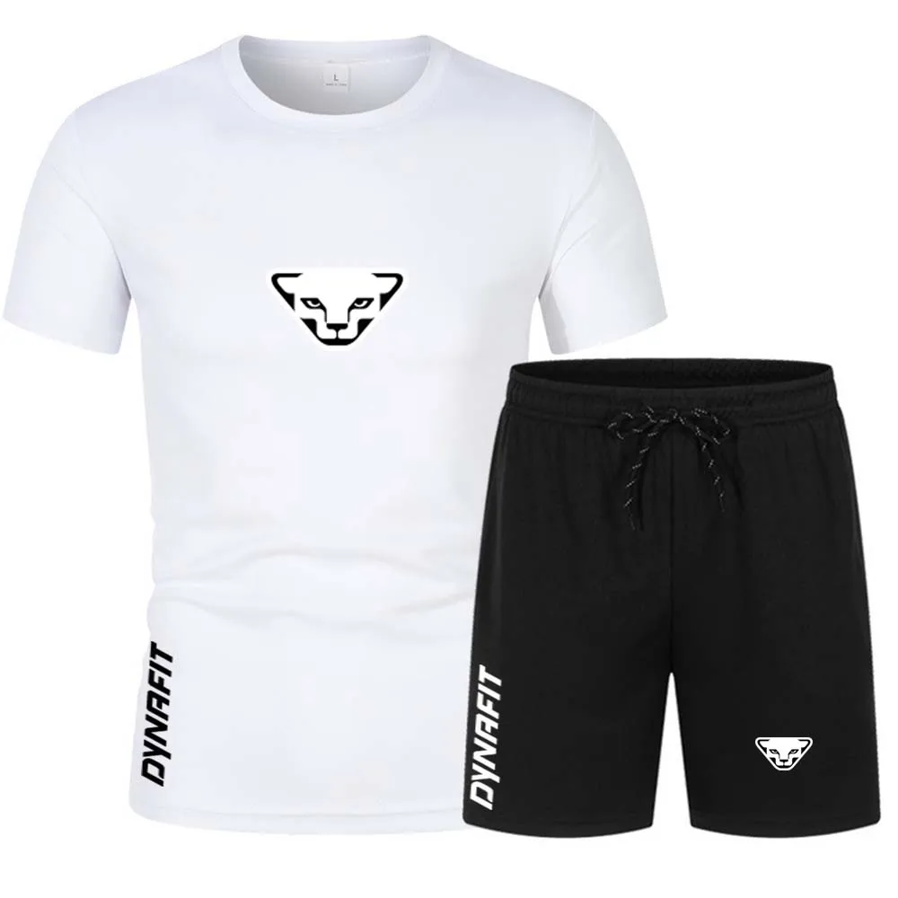 2023 Fitness Men's Two-Piece Sportswear DYNAFIT Brand Casual T-shirt Shorts 100%Cotton Loose Breathable Men Summer Fashion Sets