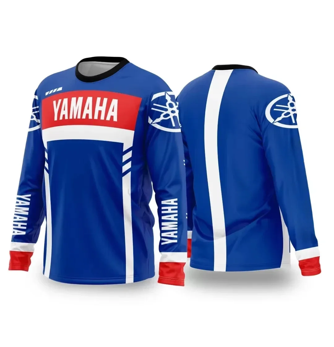 Фото Летний мотоциклетный костюм YAMAHA для мужчин и женщин, свободный, дышащий, быстросохнущий, для бездорожья, гоночный костюм, спортивная футболка с длинными рукавами и 3D-принтом №1
