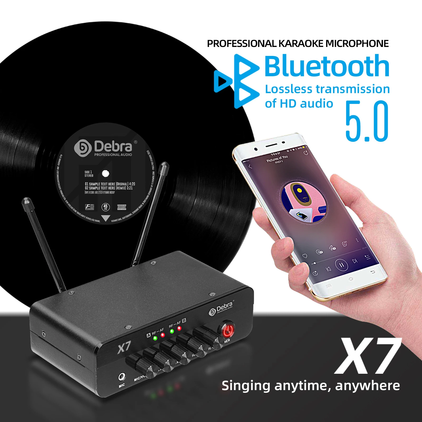 Debra 2 Channel X7 Wireless Microphone System Karaoke 5.0 Bluetooth DSP Reverb Fiber Optic Interface For And Church