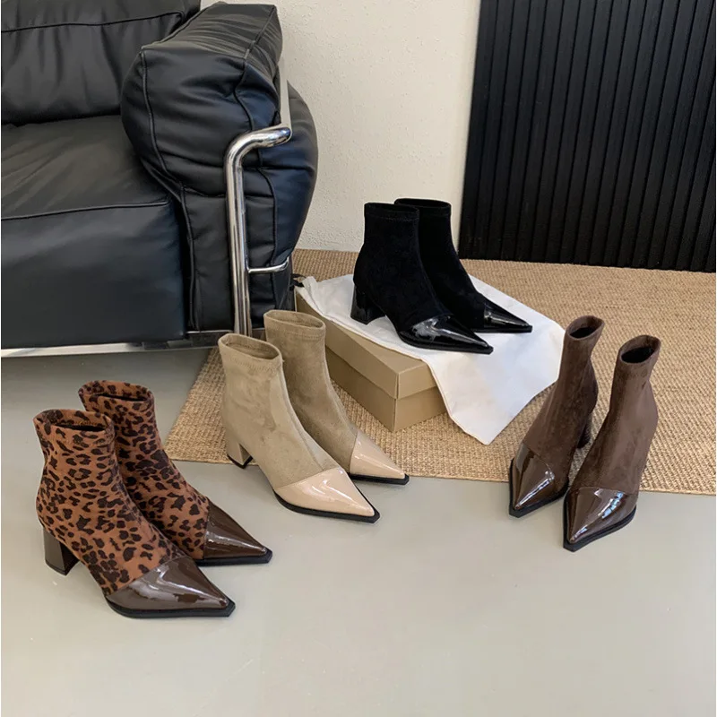 Леопардовые сапоги женская обувь осенне-зимняя женские кожаные ботинки 2024 туфли