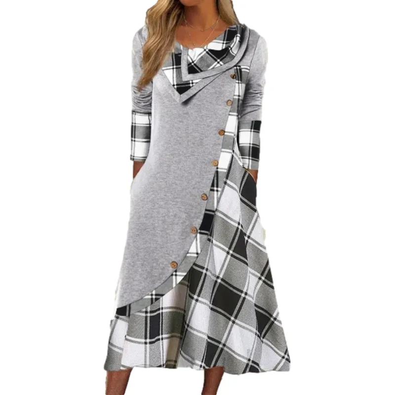

Zejiaohao Women Vintage Maxi Dress Autumn Women Dress Floral Print Patchwork Temperament Slim-fitting Midi Dress Ladies Vestidos
