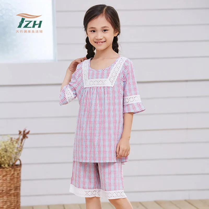 

Tianzhu Brand Summer Girls Pajamas Children's Thin Bamboo Fiber Material Soft and Comfortable Home Clothes Set