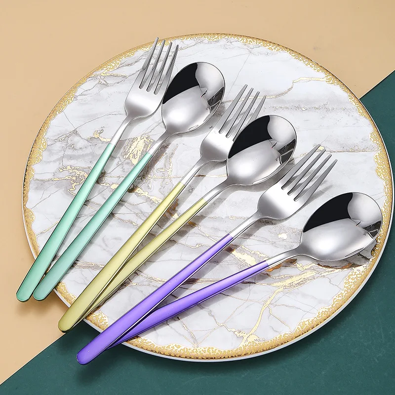 

Spoon Fork Cutlery Stainless Steel Dessert Coffee Cake Tableware Portable Soup Stirring Spoons Fork Dinnerware Kitchen Accessory