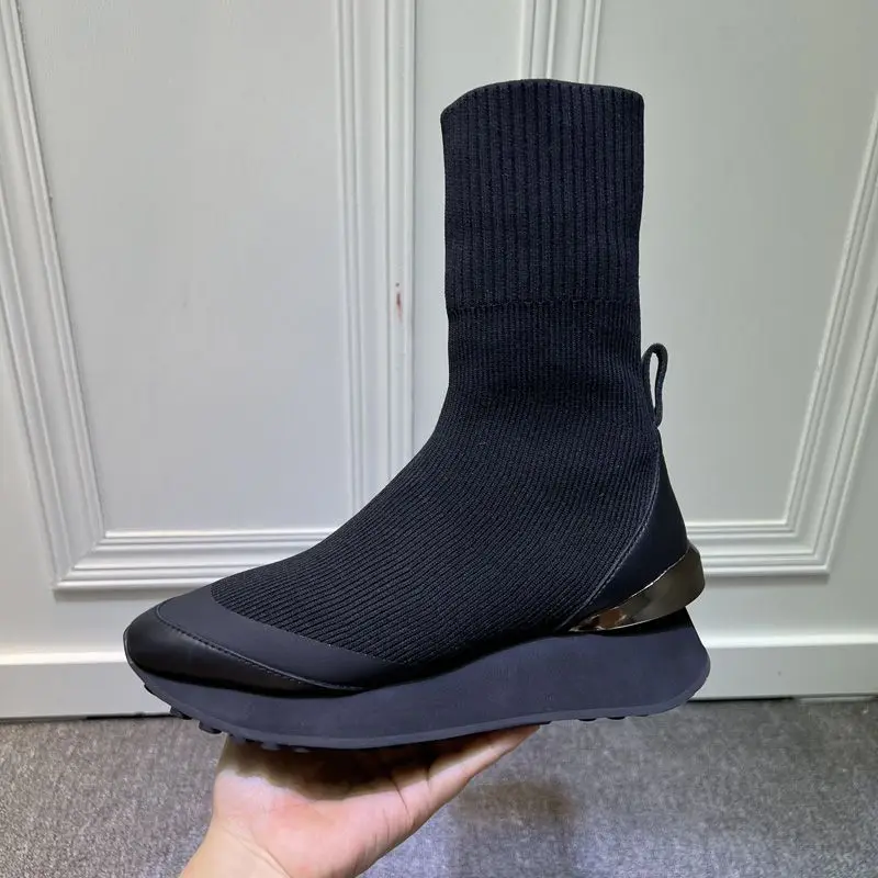 Spring 2023 New Women's Single Patchwork Sports Style Knitted Stretch Socks Ankle Muffin Platform Boots