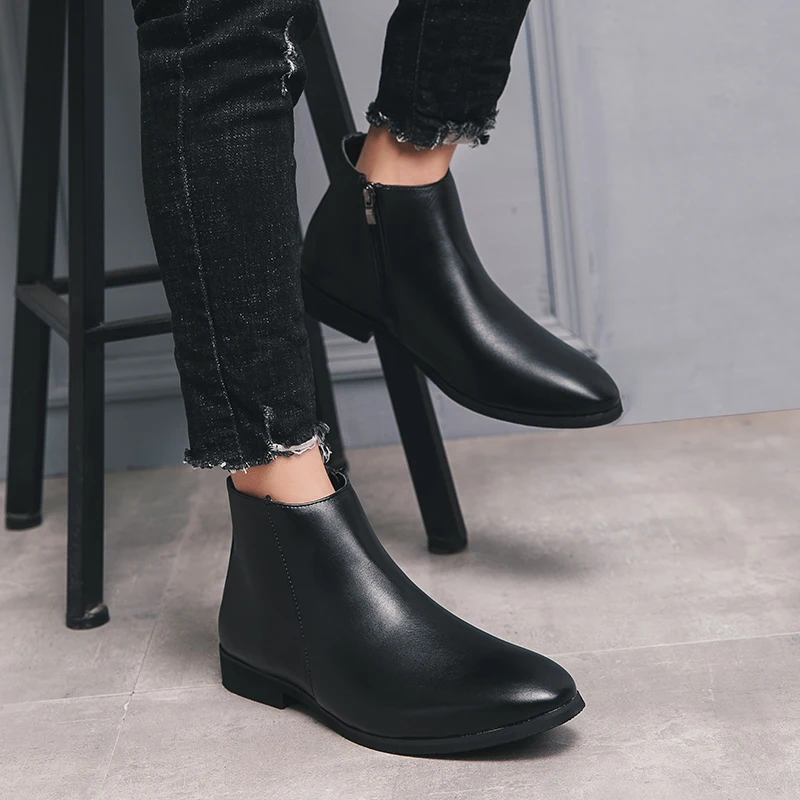 Мужские Ботильоны из высококачественной искусственной кожи черные высокие