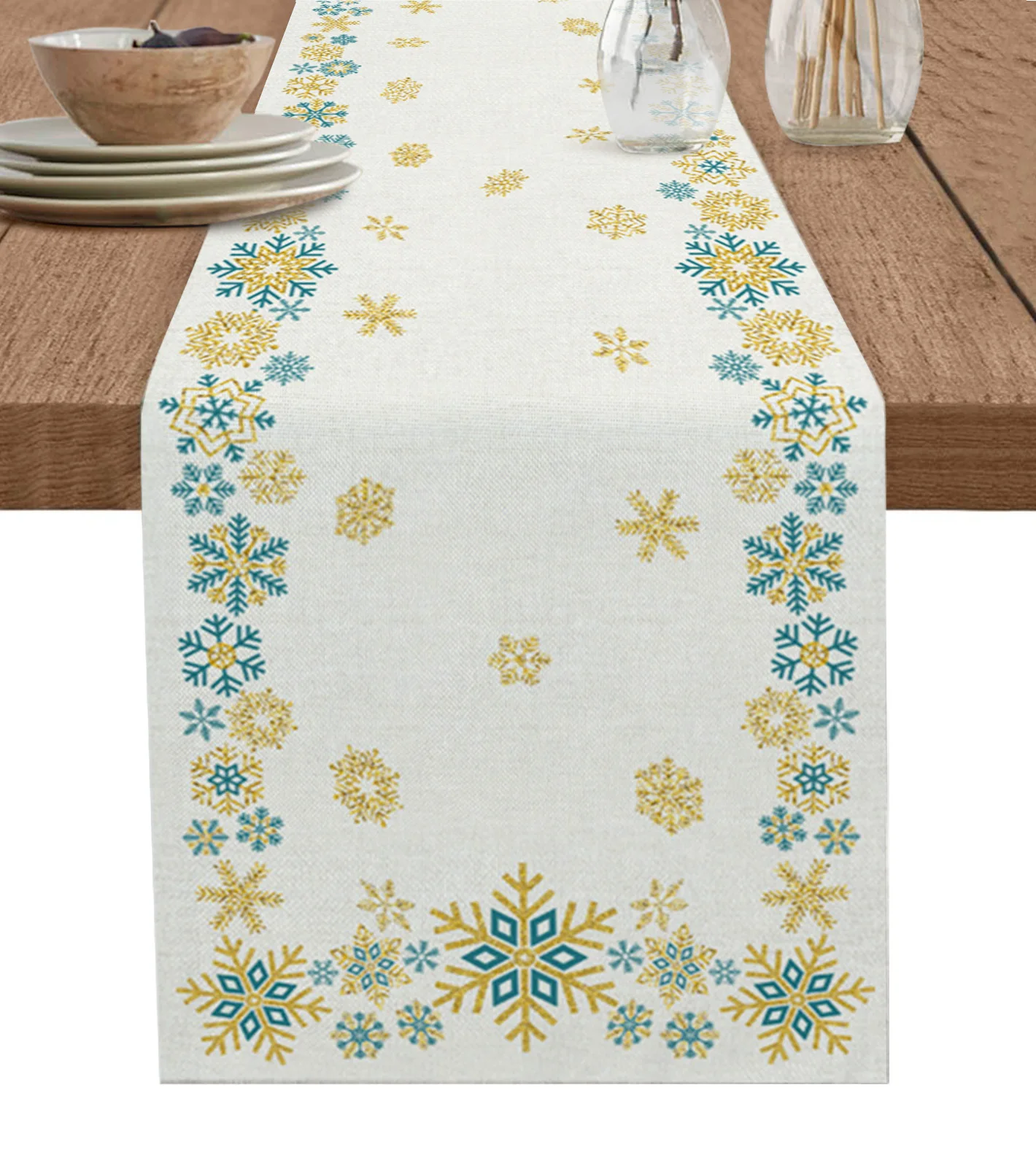 

Christmas Winter Snowflakes Table Runner Home Wedding Table Flag Mat Table Centerpieces Decoration Party Dining Long Tablecloth
