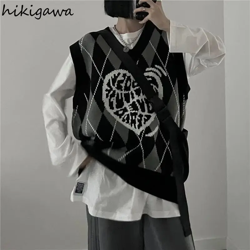 Hikigawa корейский Y2k топы Женская одежда Harajuku вязаная винтажный жилет Ropa Mujer модный