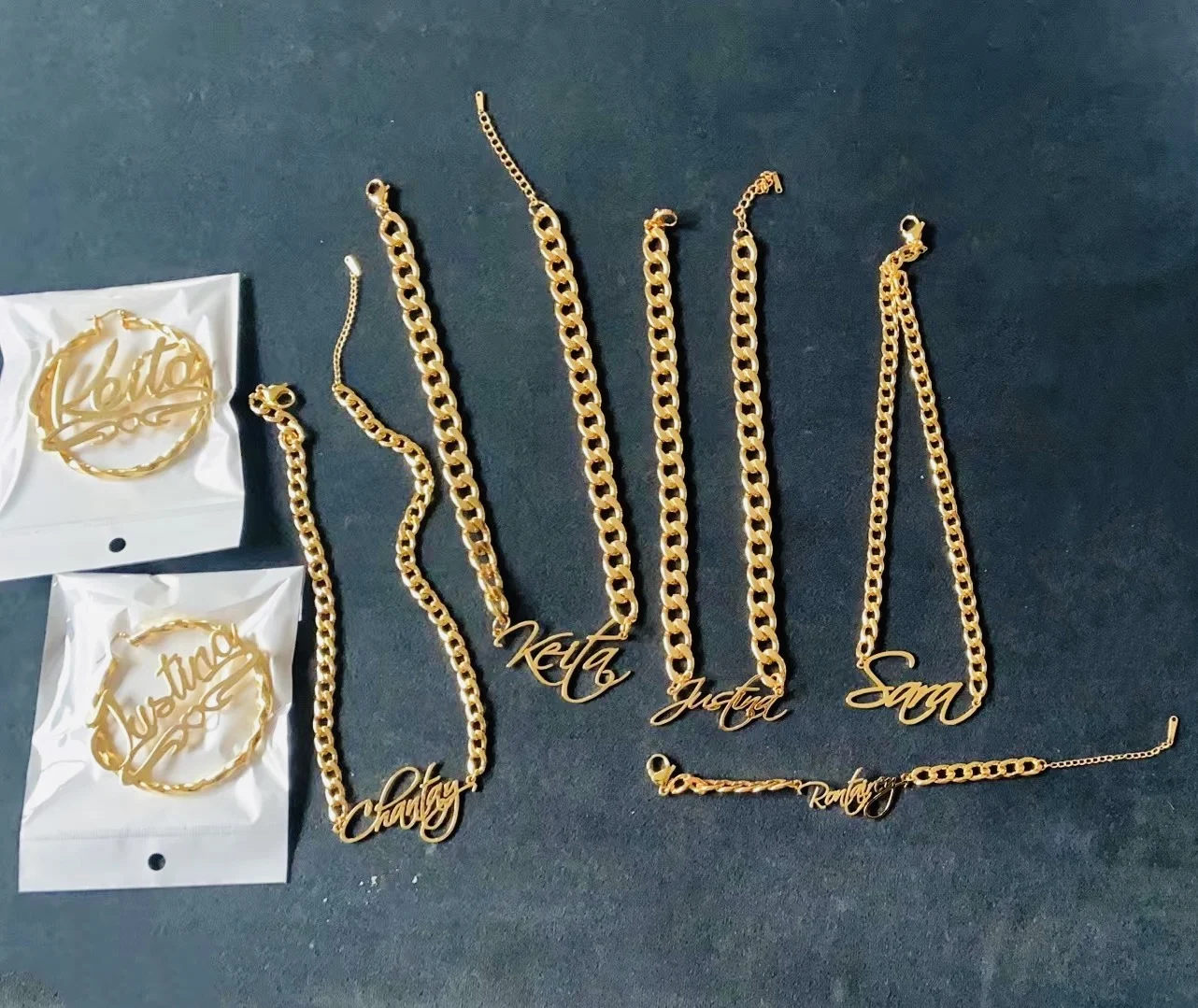 Customized Name Earrings Cuban Custom Letter Pendant Personalized Necklace Chain Twist Hoop Earring Nameplate Bracelet Set Gifts