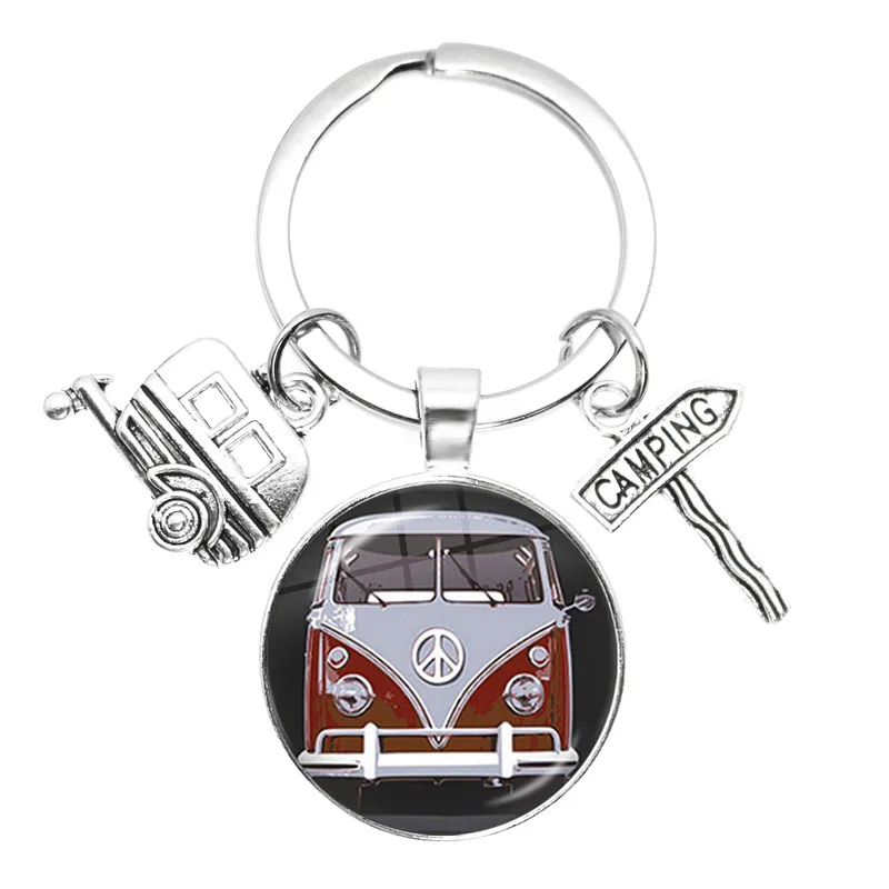 New Arrival Vintage Hippie Peace Sign Van Bus Keychain Fashion Men Women Purse Bag Car Pendant Key Chain Ring Holder Jewelry