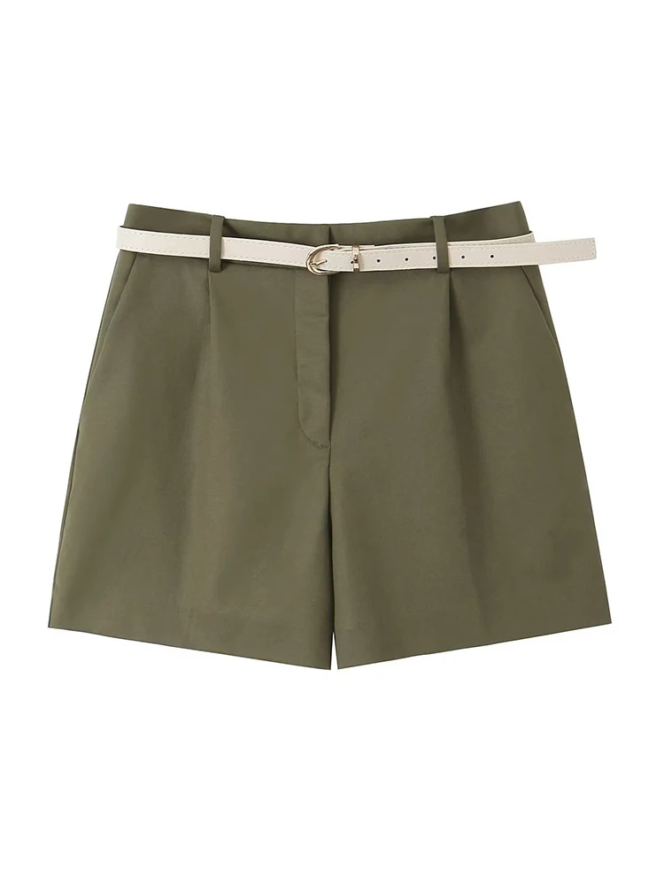 GJXSDNX Shorts All-match 5 Solid Color Sashes Casual Shorts Women A-line High Waist Slim Short Femme Chic XS-L Ladies Bottom