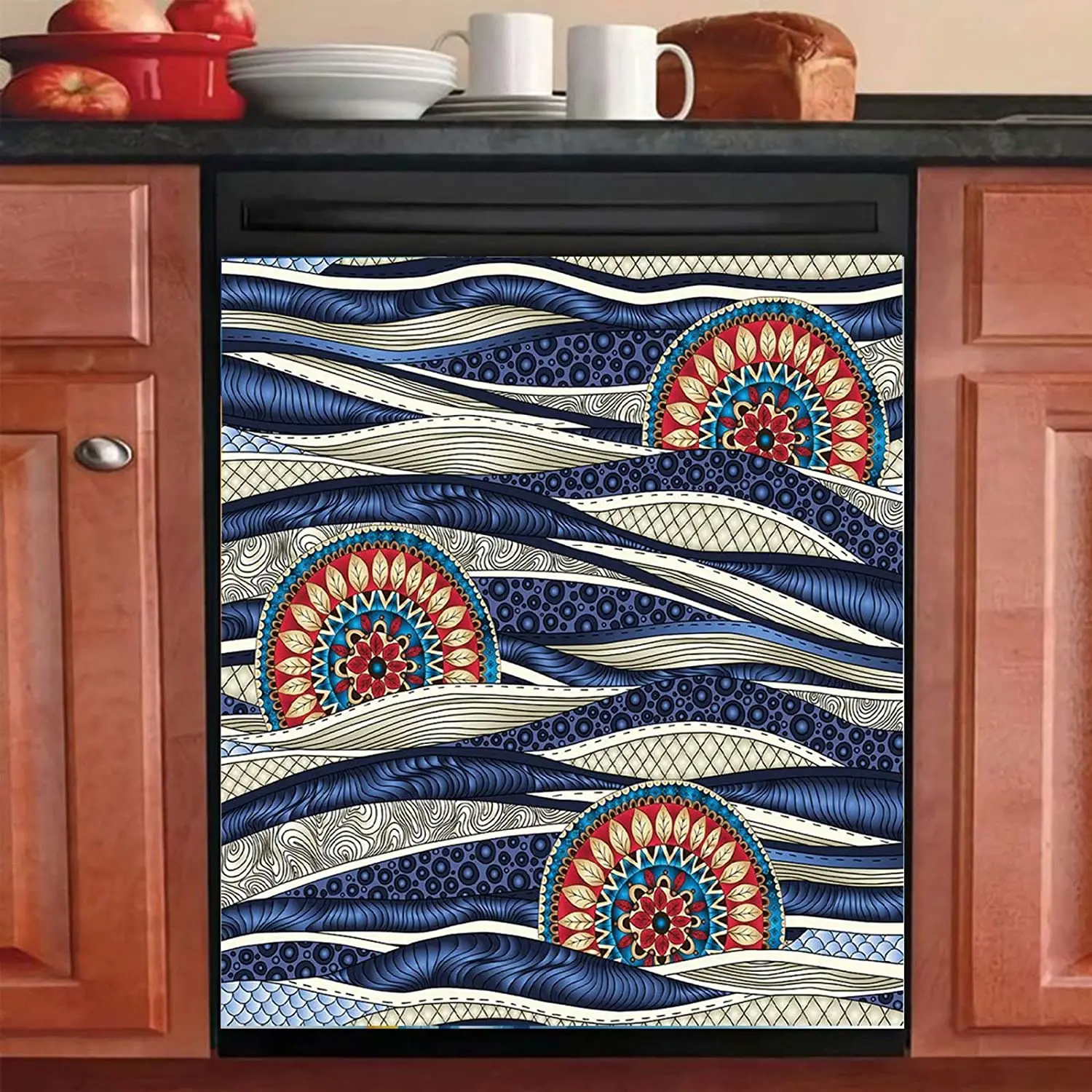 

COMI Ethnic Pattern Magnet Dishwasher Cover Mandala Dish Washer Sticker,Kitchen Decor Fridge Magentic Decal Cover,Refrigerator D