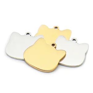 100Pcs Personalized Pet Dog ID Tag Metal Engravable  Cat Face Stainless Steel Collar Nameplate Anti-lost Pendants DIY Accessory