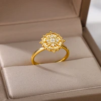rotatable fancy zircon rings for women stainless steel floral star gold color ring 2022 trend zirconia aesthetic jewelry anillos