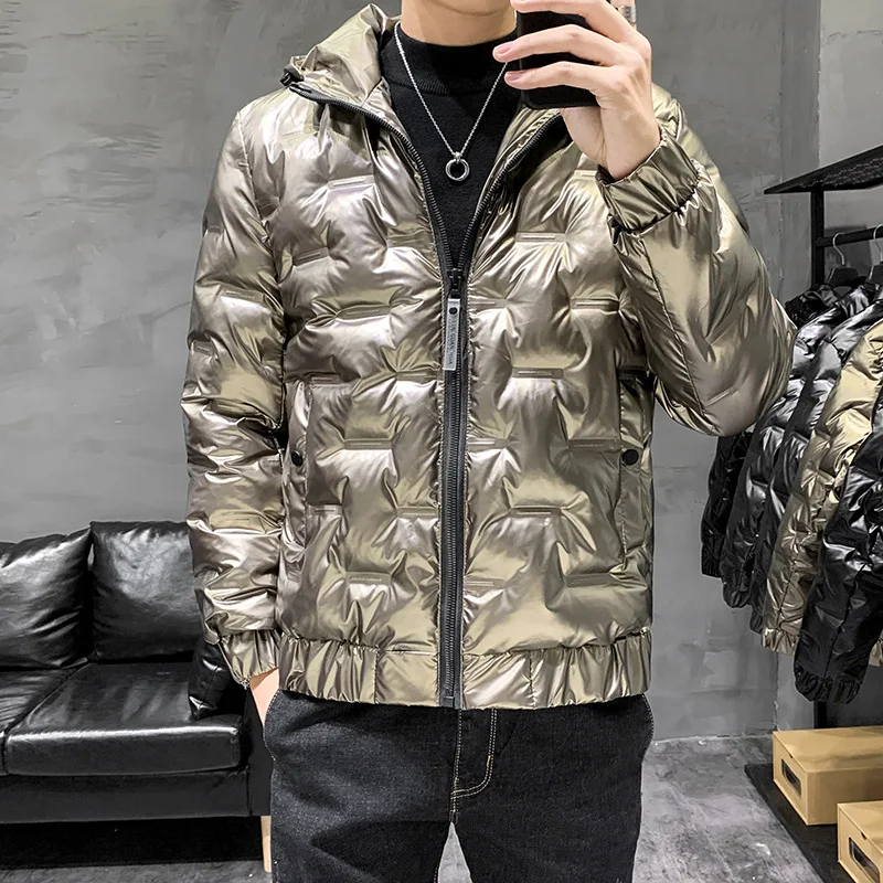 Shiny Men's Jacket Coats 2020 Winter Men Short Thick Cotton Coat Jacket Fashion Stand Collar Slim Clothes Winter Parka Coat Men