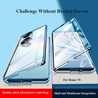 snap on double sided magnetic glass phone case all inclusive metal lens anti drop protective cover for huawei honor 70 pro plus