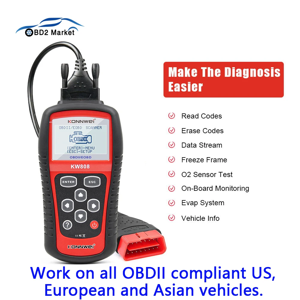 Автомобильный сканер KONNWEI KW808 OBD 2, автомобильный диагностический сканер OBD2, инструмент для считывания кодов двигателя из фуалта, инструмент для анализа с большим экраном Автомобильный сканер KONNWEI KW808 OBD 2, автомобильный диагностический сканер OBD2, инструмент для считывания кодов двигателя из фуалта, инструмент для анализа с большим экраном