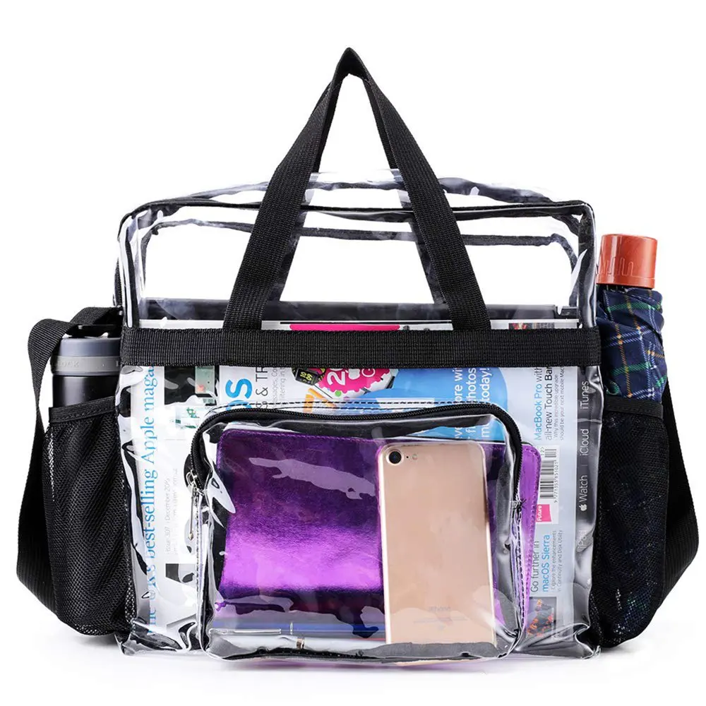 Black Clear Stadium Bag Clear Summer Beach Bag Transparent Tote Bag for Women and Men