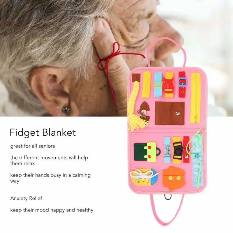 

Portable Elderly Patient Dementia Sensory Pad Fun Toy Alzheimer Fidget Blanket Pressure Anxiety ReliefKeep Calm Improve patience