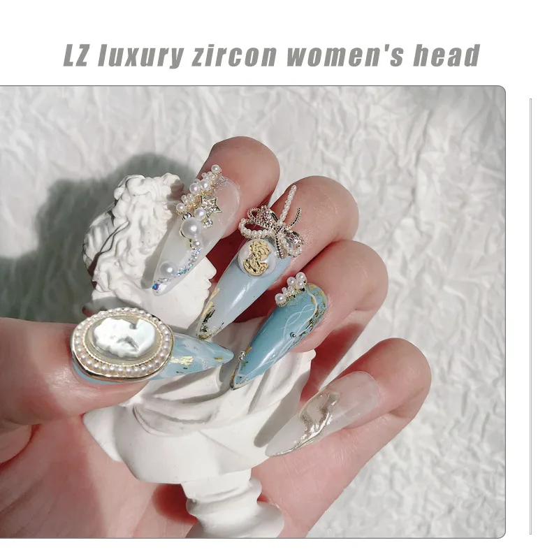 

Nail Art Jewelry Diamond Beauty Head Palace Style Nail Ring Accessories Metal Bow Pearl Zircon Chain