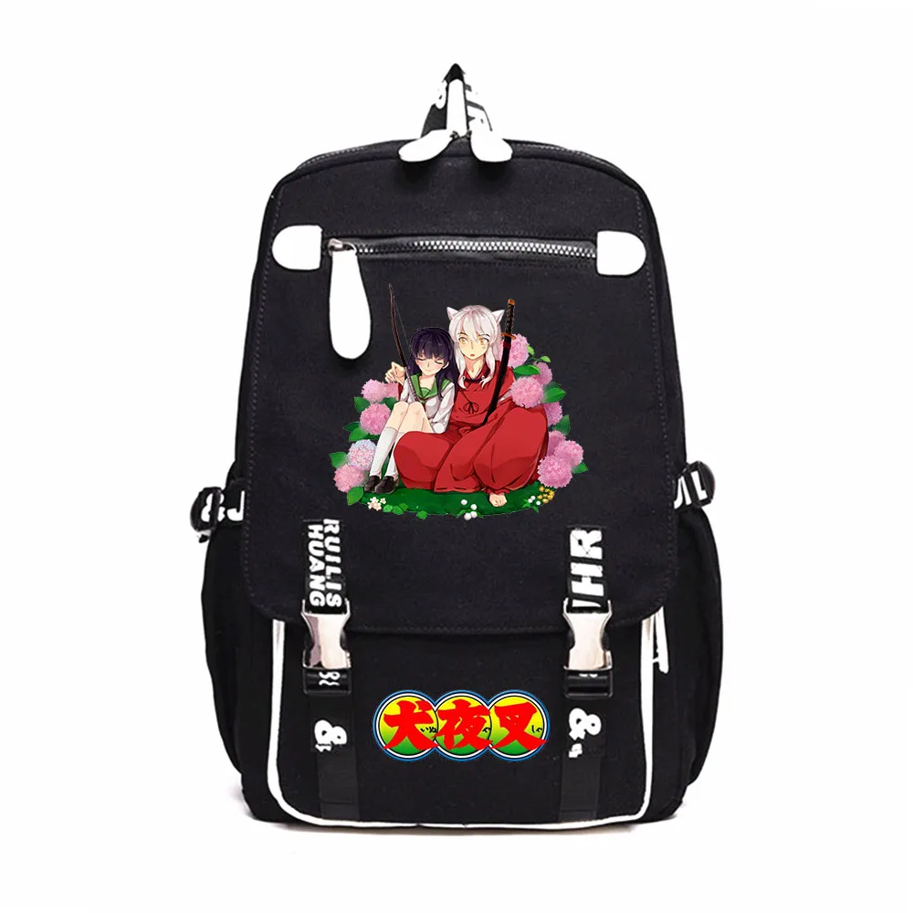 

Anime Inuyasha Canvas Backpack Black Casual Zipper Knapsack Student Cartoon Printing Schoolbag Outdoor Packsack Travel Laptopbag