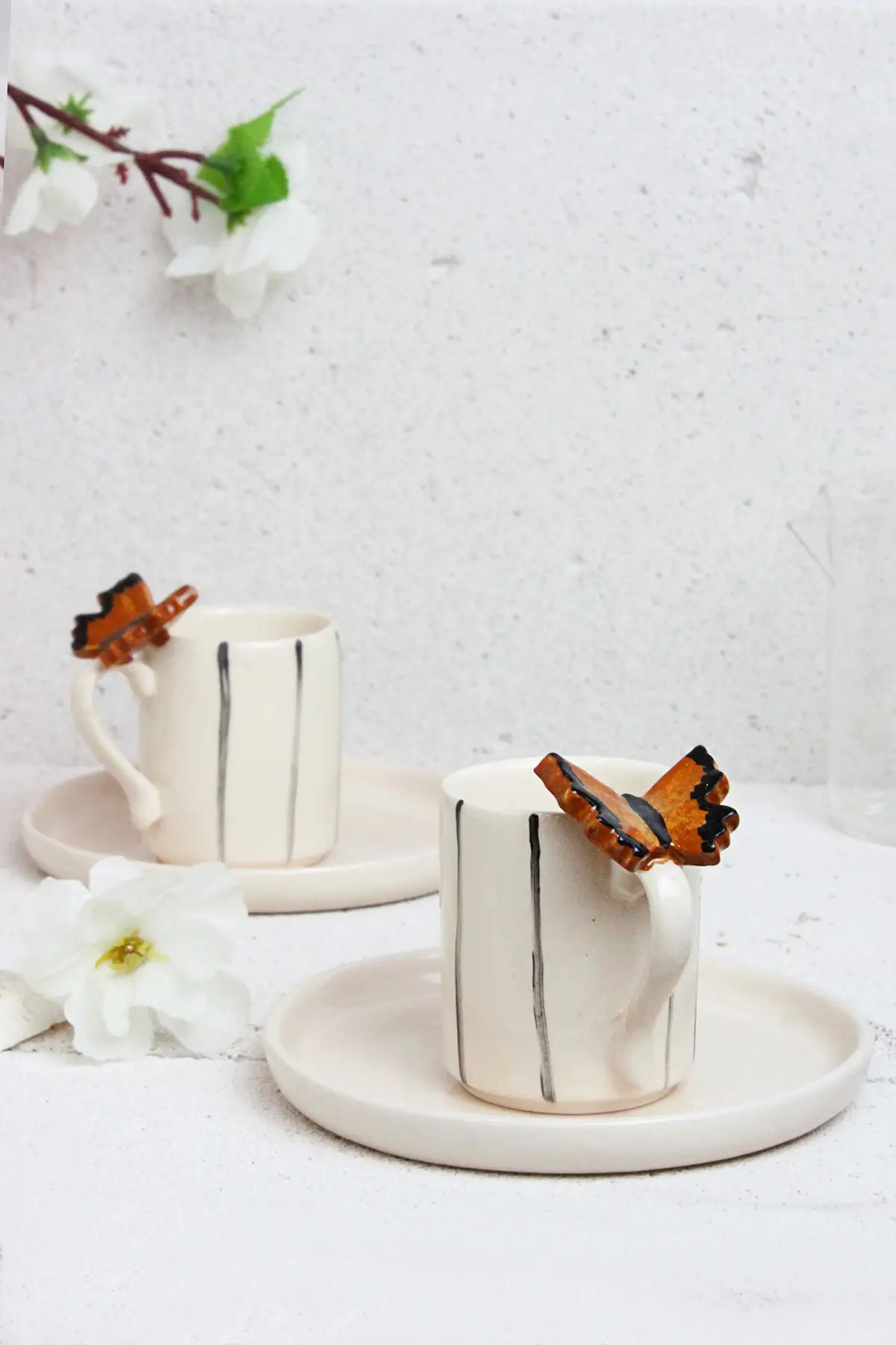 

Amazing Turkish Greek Arabic Coffee & Espresso Cup Set 2 Psc. Butterfly Figured Coffee Cup Set