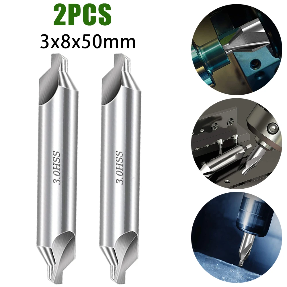

2PCS Center Drill 60° A-type High-speed Steel Center Spotting Drills 3.0x8.0x50mm Double Ended HSS Countersink Chamfer Bit