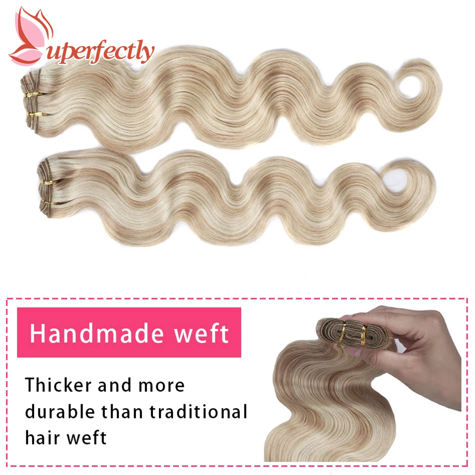 Remy Human Hair Weft Bundles Highlight Blonde Sew In Body Wave Skin Double для салона наращивания волос 12-26 дюймов