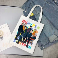 enhypen reusable shopping bag women kpop korean canvas tote bags printing eco bag cartoon shopper album enhypen shoulder bags