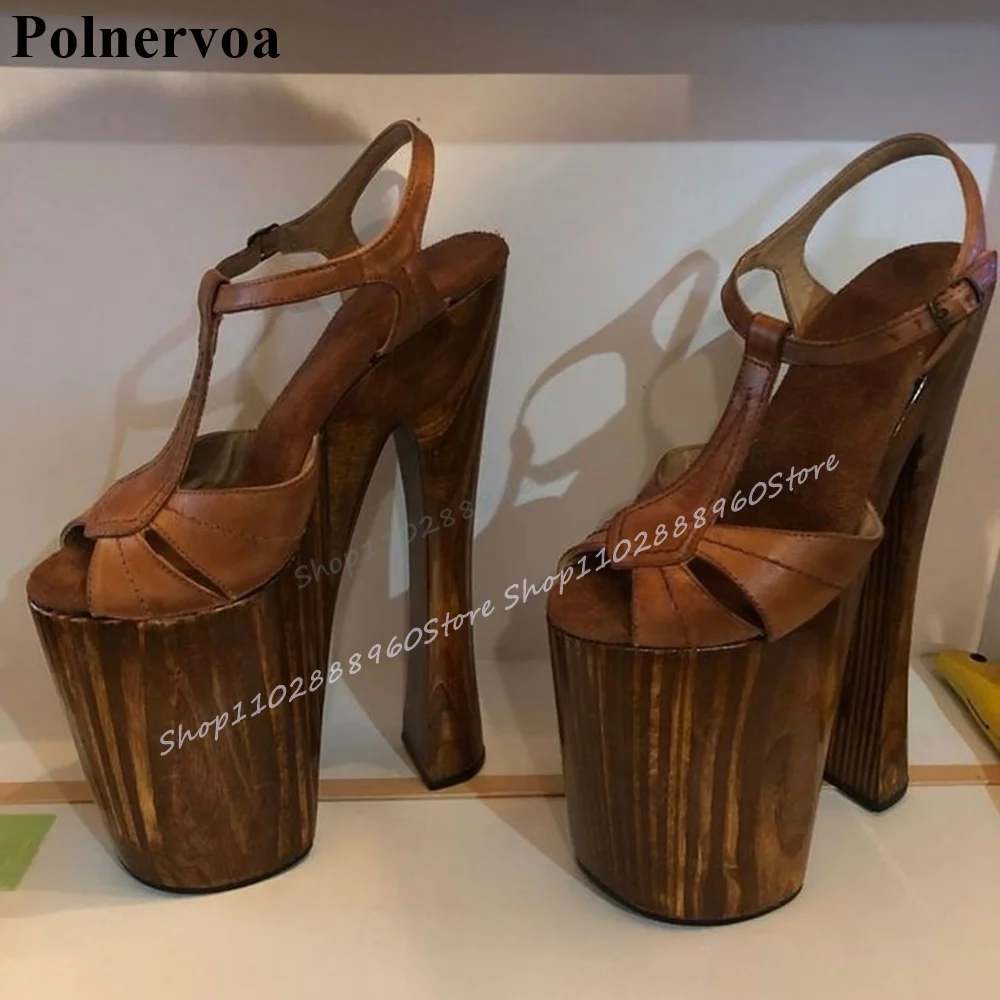 Коричневые сандалии на платформе с деревянным принтом в западном стиле женская