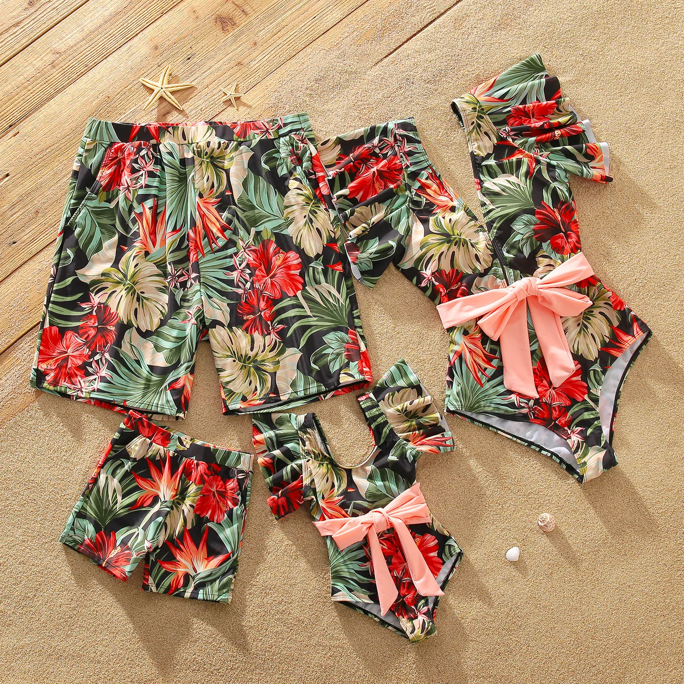 

PatPat Family Matching Swimsuit Allover Floral Print Swim Trunks Shorts and Ruffle Belted One-Piece Swimsuits Woman 2023