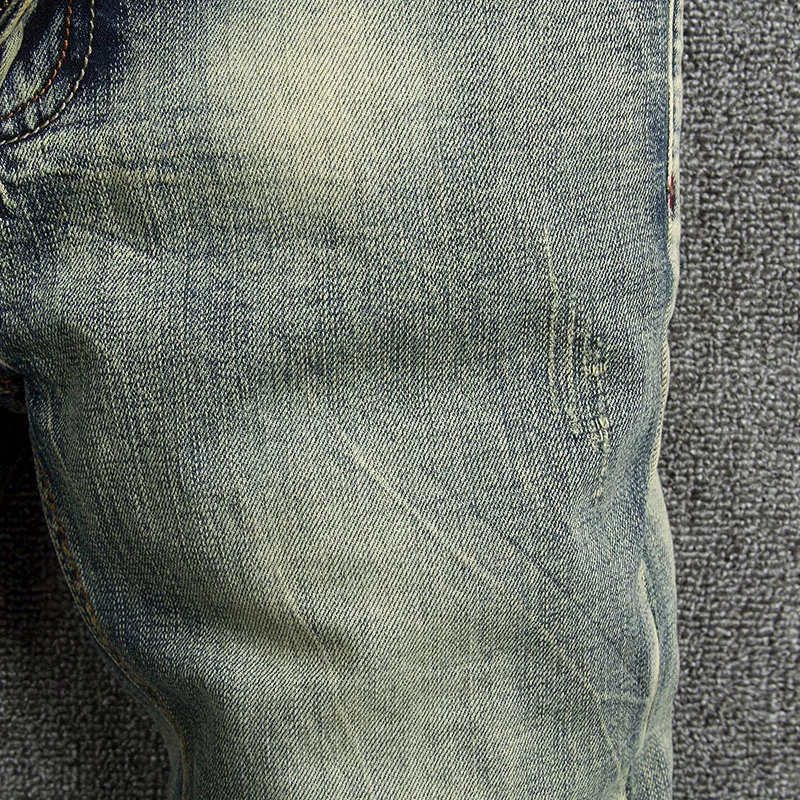 Fashion Designer Men Jeans Retro Yellow Blue Elastic Stretch Slim Fit Ripped Jeans Men Korean Style Vintage Denim Pants Hombre