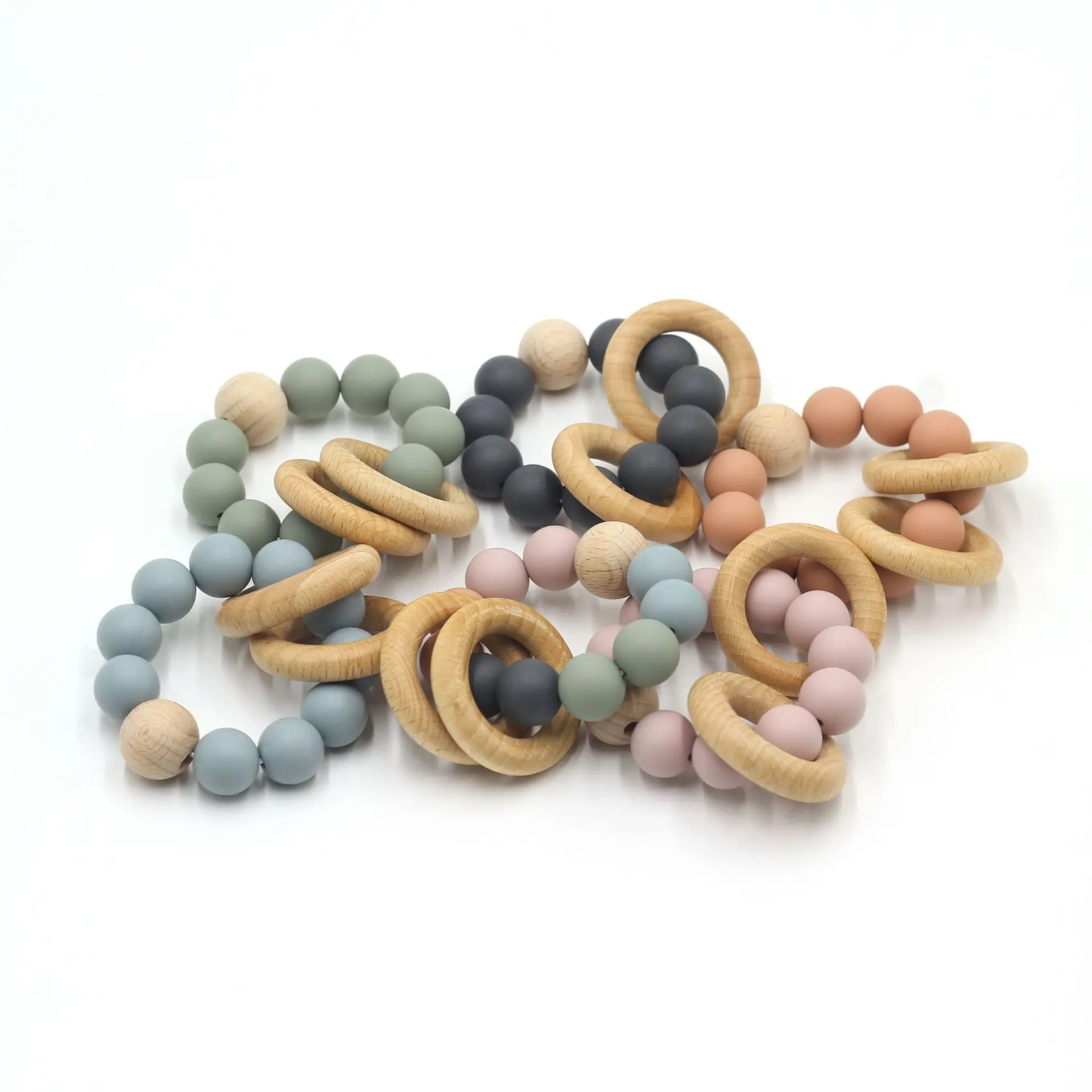

Baby Nursing Bracelets Teether Toys Silicone Beads Wooden Beech Ring Beads Teething Wood Rattles Fidget Toys baby teething toys