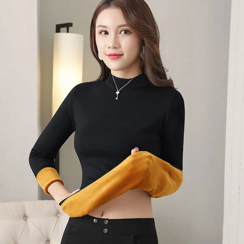 

Suit Velvet Thickened High-neck Semi-high-neck Wear Thermal 2022 Shir Plus Inner Winter Bottoming Women's Winter Cloth Underwear