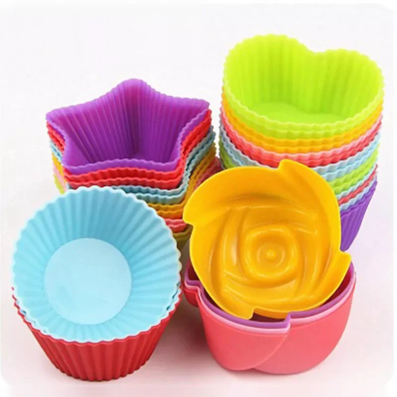 

2022New Muffin Cake Mold Heart star Flower round shape Cupcake cup Heat Resistant Nonstick Silicone Soap mould Reusable Baking t
