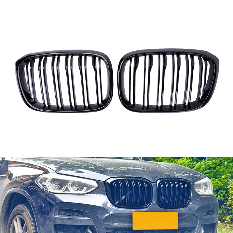 

Grille Double Slat Line Car Racing Grill Front Bumper Grilles Kidney For BMW NEW X3 G01 G08 2019-2021 Gloss Black Accessories