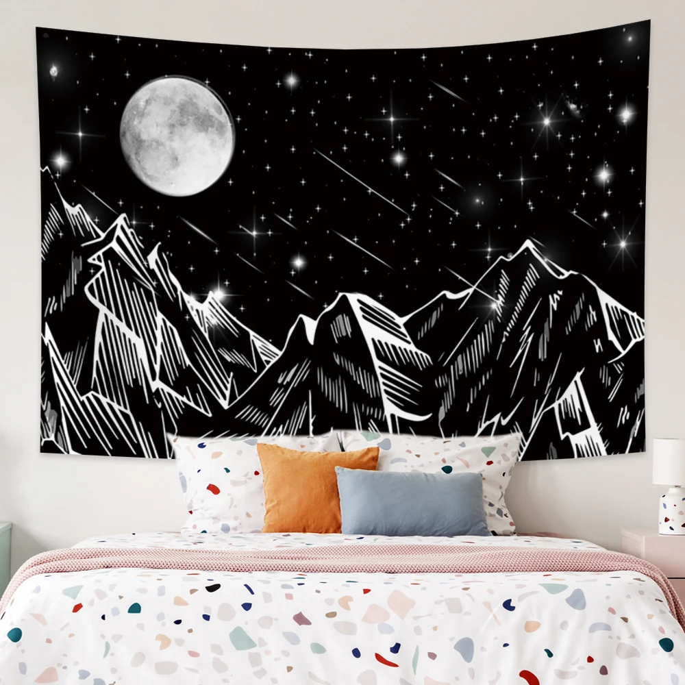 

Moon Aesthetic Stars Mountain Tapestry Bohemia Boho Hippie Wall Hanging For Living Room Bedroom Dormitory Mural Decor Background