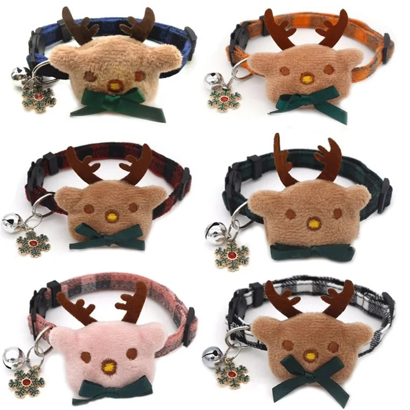 

Pet Christmas collar cat dog cute animal necklace kitten puppy plaid leash dog collar cat scarf pet accessories