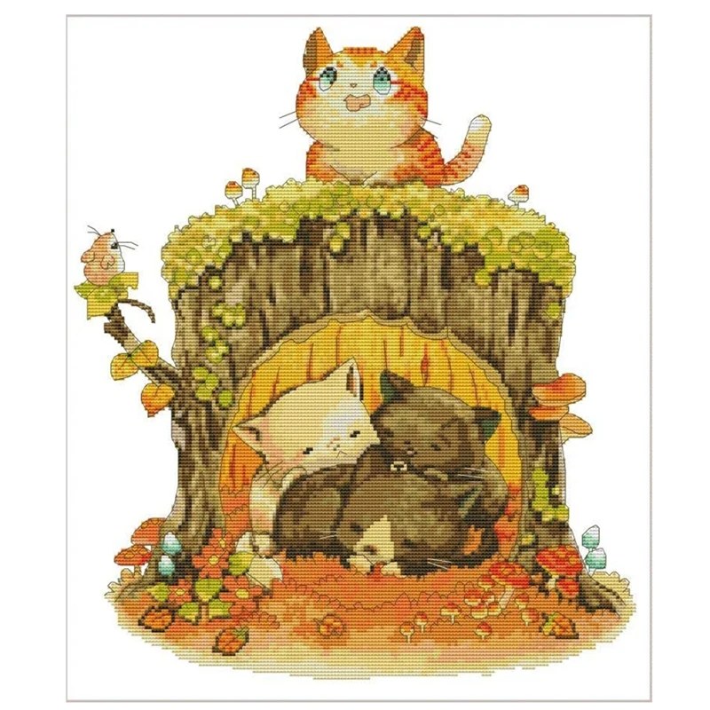 

Набор для вышивки крестиком, наборы для начинающих-котенок под пеньком (ткань с принтом 11CT, 19,69x22, 44-дюймовая)