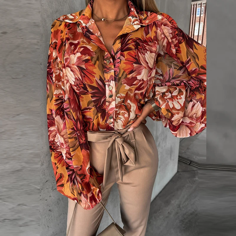 

Женская однобортная блузка с отложным воротником, Офисная элегантная повседневная рубашка-кардиган, Элегантные повседневные топы для осен...