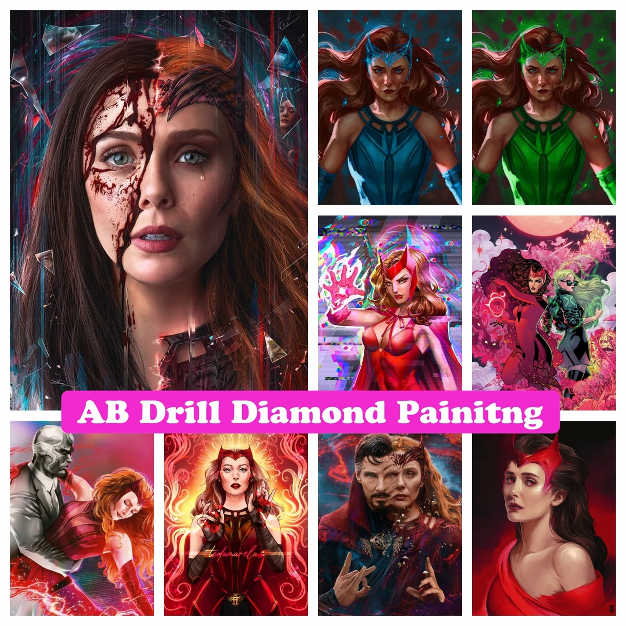 

Scarlet Witch 5D DIY AB Drill Diamond Painting Marvel Wanda Maximoff Pictures of Rhinestones Cross Stitch Mosaic Home Decor