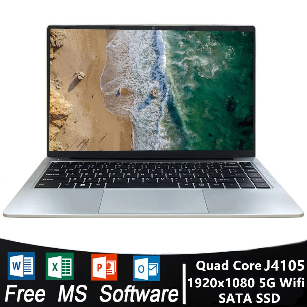 Intel Notebook Quad Core Intel J4105 14.1 Inch IPS Laptop 6GB RAM 128GB 256GB SSD Windows 10 Wifi Bluetooth 4.0 5G Dual Wifi