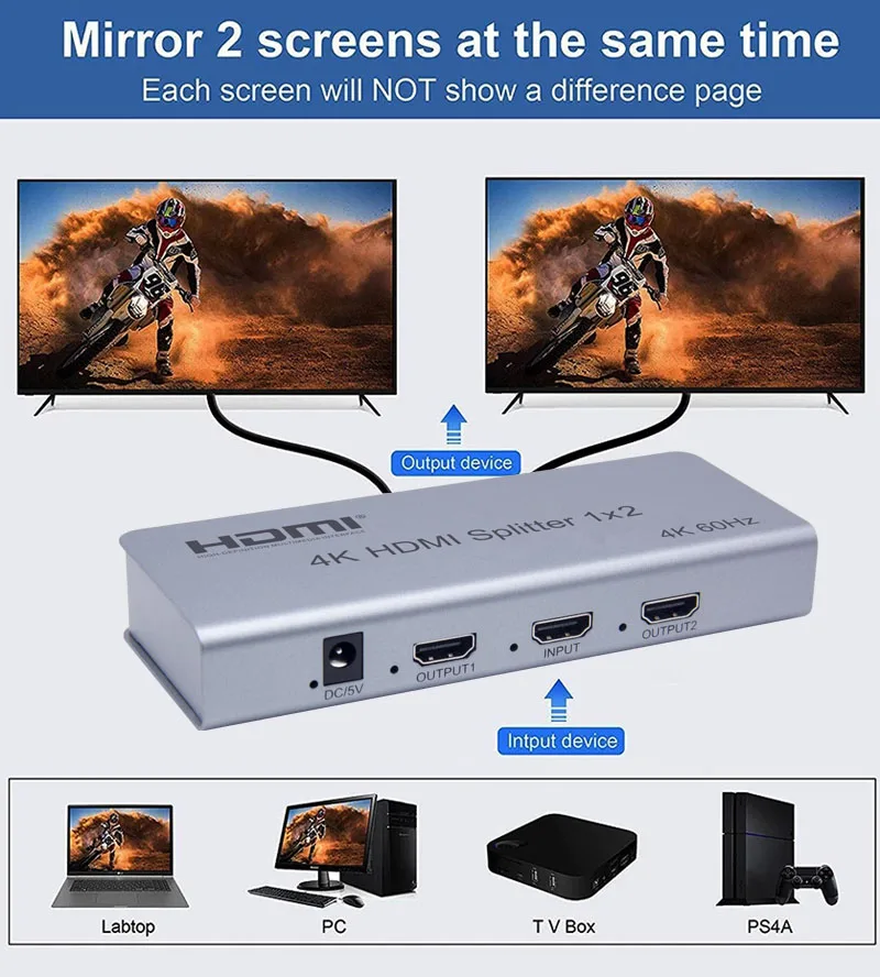 Разветвитель HDMI 2,0, 4K, 60 Гц, 1x2, 1 в 2, HDCP, EDID, HDR, RS232, 1080P @ 60 Гц, двойной монитор, дисплей для PS4, Xbox, DVD, ПК, ТВ-проектора