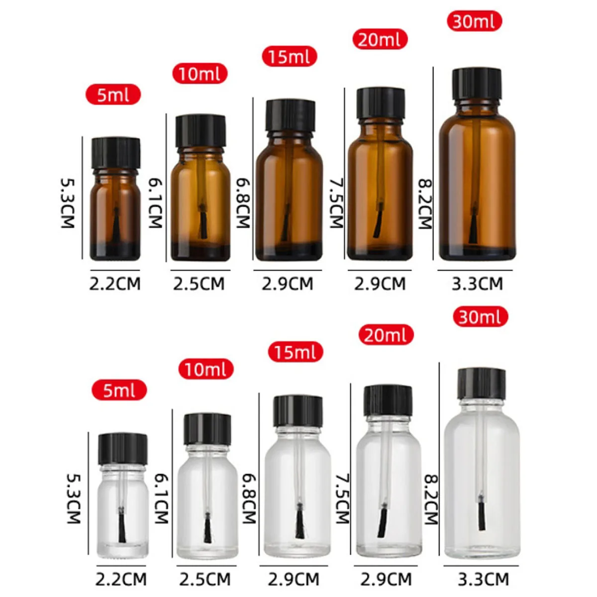 5 мл 10 15 20 30 янтарный/прозрачный многоразовый флакон для лака ногтей горшки