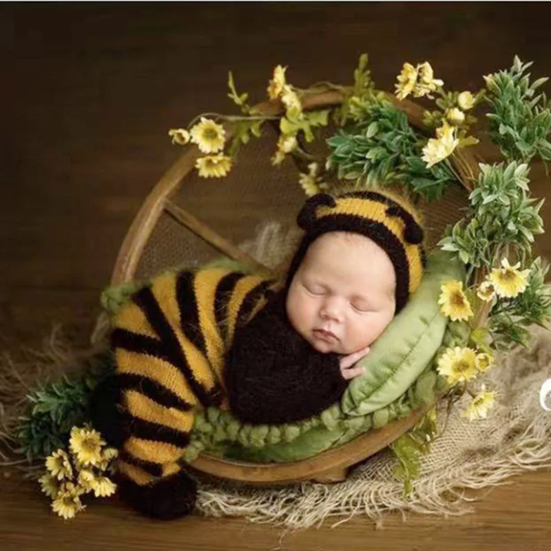 ❤️Newborn Photography Clothing Mohair Bee Hat+Jumpsuits 2Pcs/set Studio Baby Photo Props Accessories Knitted Clothes Outfits