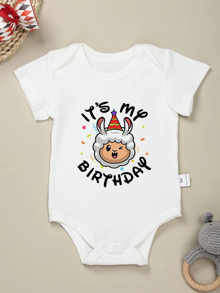 

1 Year Birthday Party Baby Girl Clothes Cartoon Animal Beautiful Infant Onesie Cotton Cozy Summer Ropa De Bebe Short Sleeves
