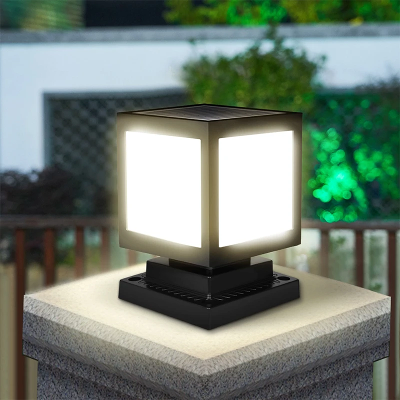 IP65 Solar Large Coffee Lamp Post Head Lamp White Light Warm Light Fence Lamp Garden Street Lamp Single Crystal Solar Panel Tube