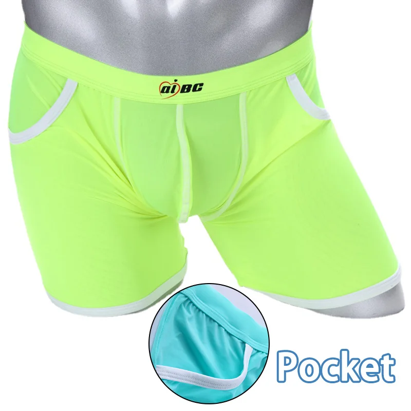 Man Summer Underwear Ice Silk Loose Bulge Pouch Lingerie Gay Erotic Boxers with Pocket Bikini for Travel Ultra-low Waist Briefs